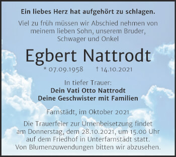Traueranzeige von Egbert Nattrodt von Trauerkombi Merseburg