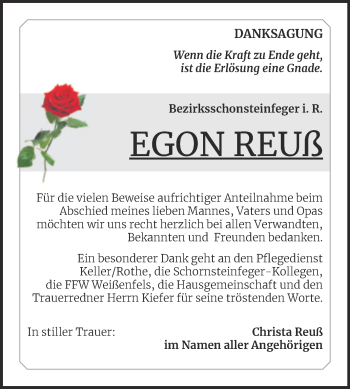 Traueranzeige von Egon Reuß von Trauerkombi Weißenfels