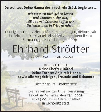 Traueranzeige von Ehrhard Strödter von Trauerkombi Weißenfels