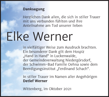 Traueranzeige von Elke Werner von Trauerkombi Wittenberg