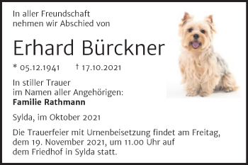Traueranzeige von Erhard Bürckner von Trauerkombi Mansfelder Land