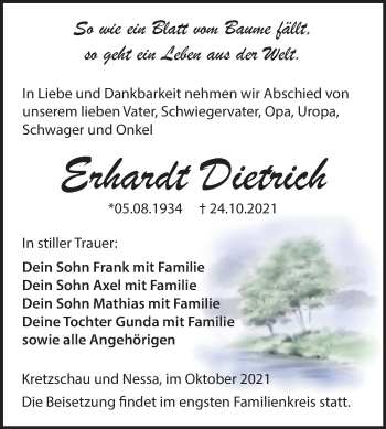 Traueranzeige von Erhardt Dietrich von Trauerkombi Weißenfels