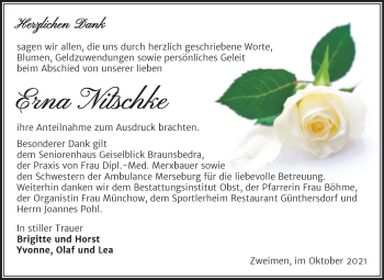 Traueranzeige von Erna Nitschke von Trauerkombi Merseburg