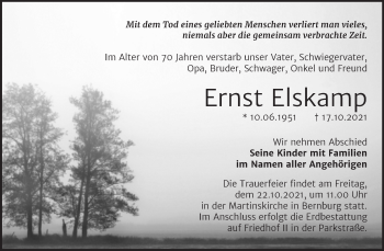 Traueranzeige von Ernst Elskamp von Mitteldeutsche Zeitung Bernburg