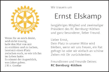 Traueranzeige von Ernst Elskamp von Mitteldeutsche Zeitung Salzlandkreis