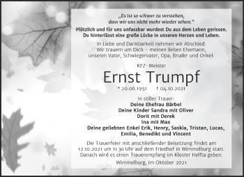 Traueranzeige von Ernst Trumpf von Trauerkombi Mansfelder Land