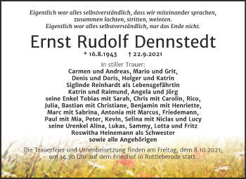 Traueranzeige von Ernst Rudolf Dennstedt von Trauerkombi Sangerhausen