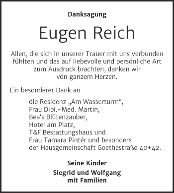 Traueranzeige von Eugen Reich von Trauerkombi Weißenfels