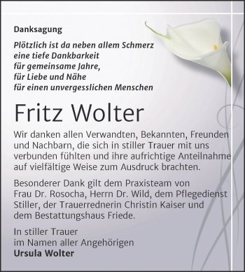 Traueranzeige von Fritz Wolter von Trauerkombi Dessau