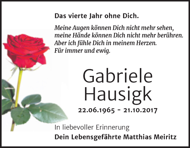 Traueranzeige für Gabriele Hausigk vom 20.10.2021 aus Trauerkombi Bitterfeld