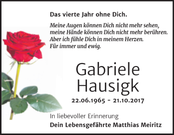 Traueranzeige von Gabriele Hausigk von Trauerkombi Bitterfeld