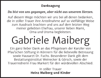 Traueranzeige von Gabriele Maiberg von Trauerkombi Bernburg