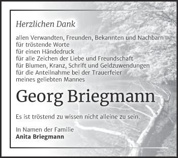 Traueranzeige von Georg Briegmann von Trauerkombi Wittenberg