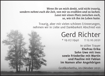 Traueranzeige von Gerd Richter von Trauerkombi Weißenfels