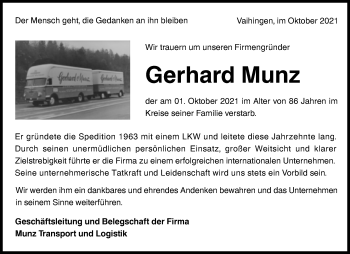 Traueranzeige von Gerhard Munz von Mitteldeutsche Zeitung Halle/Saalkreis