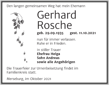 Traueranzeige von Gerhard Rosche von Trauerkombi Merseburg