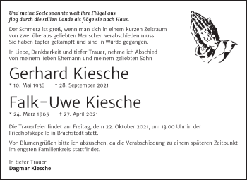 Traueranzeige von Gerhard und Falk-Uwe Kiesche von Mitteldeutsche Zeitung Halle/Saalkreis