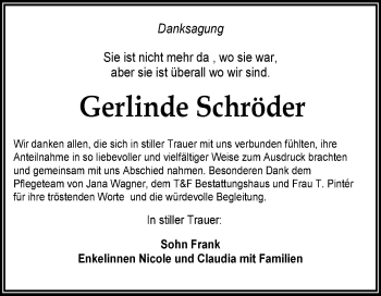 Traueranzeige von Gerlinde Schröder von Trauerkombi Weißenfels