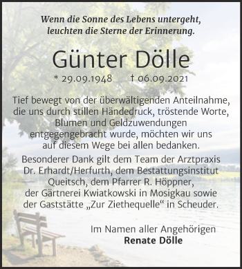 Traueranzeige von Günter Dölle von Trauerkombi Köthen