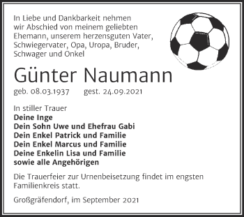 Traueranzeige von Günter Naumann von Trauerkombi Merseburg