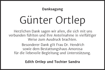 Traueranzeige von Günter Ortlep von Trauerkombi Dessau