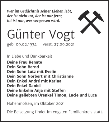Traueranzeige von Günter Vogt von Trauerkombi Weißenfels