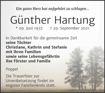 Traueranzeige von Günther Hartung von Naumburger Tageblatt