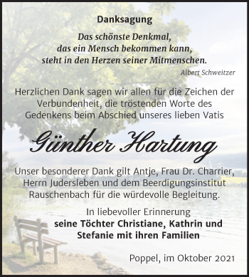 Traueranzeige von Günther Hartung von Naumburger Tageblatt