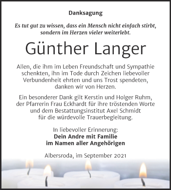 Traueranzeige von Günther Langer von Trauerkombi Merseburg