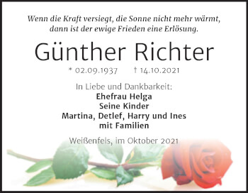 Traueranzeige von Günther Richter von Trauerkombi Weißenfels