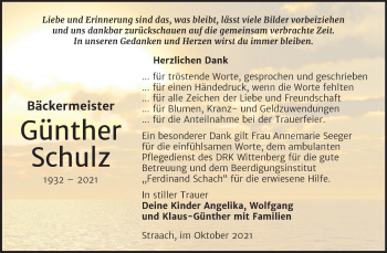 Traueranzeige von Günther Schulz von Trauerkombi Wittenberg