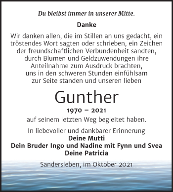 Traueranzeige von Gunther  von Trauerkombi Aschersleben