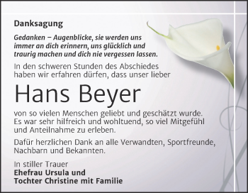 Traueranzeige von Hans Beyer von Mitteldeutsche Zeitung Merseburg/Querfurt