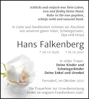 Traueranzeige von Hans Falkenberg von Trauerkombi Köthen
