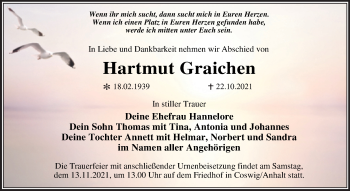 Traueranzeige von Hartmut Graichen von Trauerkombi Wittenberg