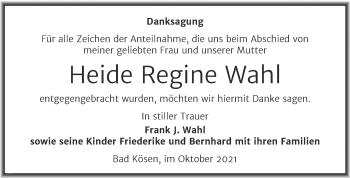 Traueranzeige von Heide Regine Wahl von Naumburger Tageblatt