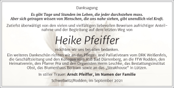 Traueranzeige von Heike Pfeiffer von Trauerkombi Merseburg