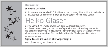 Traueranzeige von Heiko Gläser von Trauerkombi Merseburg