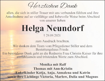 Traueranzeige von Helga Neundorf von Trauerkombi Dessau