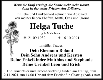 Traueranzeige von Helga Tuche von Trauerkombi Wittenberg