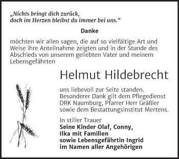 Traueranzeige von Helmut Hildebrecht von Wochenspiegel Naumburg/Nebra