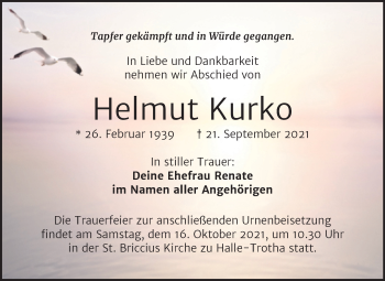 Traueranzeige von Helmut Kurko von Mitteldeutsche Zeitung Halle/Saalkreis