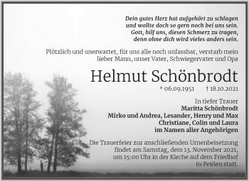Traueranzeige von Helmut Schönbrodt von Mitteldeutsche Zeitung Halle/Saalkreis