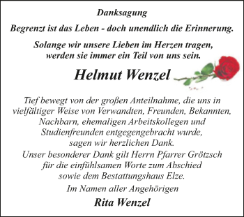 Traueranzeige von Helmut Wenzel von Trauerkombi Dessau