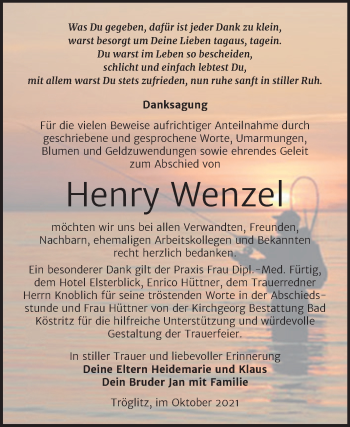 Traueranzeige von Henry Wenzel von Trauerkombi Zeitz