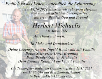 Traueranzeige von Herbert Michaelis von Trauerkombi Dessau