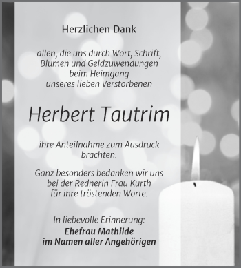 Traueranzeige von Herbert Tautrim von Trauerkombi Mansfelder Land