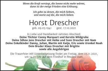Traueranzeige von Horst Drescher von Trauerkombi Bitterfeld