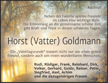 Traueranzeige von Horst Goldmann von Trauerkombi Aschersleben