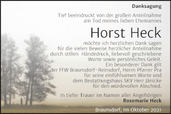 Traueranzeige von Horst Heck von Trauerkombi Wittenberg